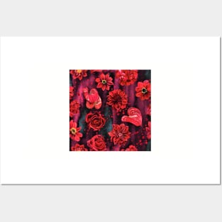 Deep Red Florals Posters and Art